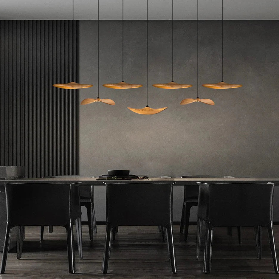 Bidi Multi Light Pendant Chandelier - Dark WoodLong 7 LightBlushlighting