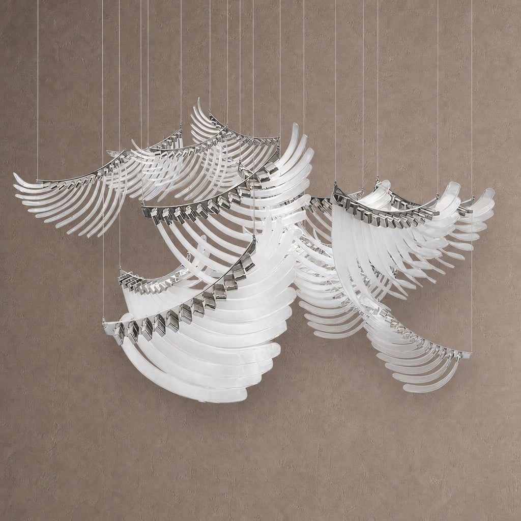 Bird Feather Wings Linear Chandelier - Dia 200cm x H 250cm / ∅ 78.7″ x H 98.4″Silver & WhiteCool LightBlushlighting