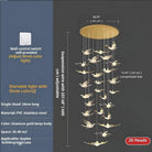 Bird Spiral Long Led Chandelier for Staircase and Foyer - Gold6 LightsCool white 6000KBlushlighting