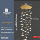 Bird Spiral Long Led Chandelier for Staircase and Foyer - Gold6 LightsCool white 6000KBlushlighting