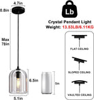 Black Crystal Modern Pendant Light with Adjustable 78‑Inch Height - 3 - Black - 5in - 1PC - RodsBlushlighting