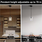 Black Crystal Modern Pendant Light with Adjustable 78‑Inch Height