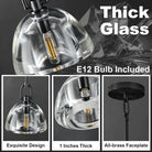 Black Glass 7" Pendant Light – Modern Kitchen Island Lighting, 2‑Piece Set with E12 Bulb - Black - D 7in - 2PCSBlushlighting