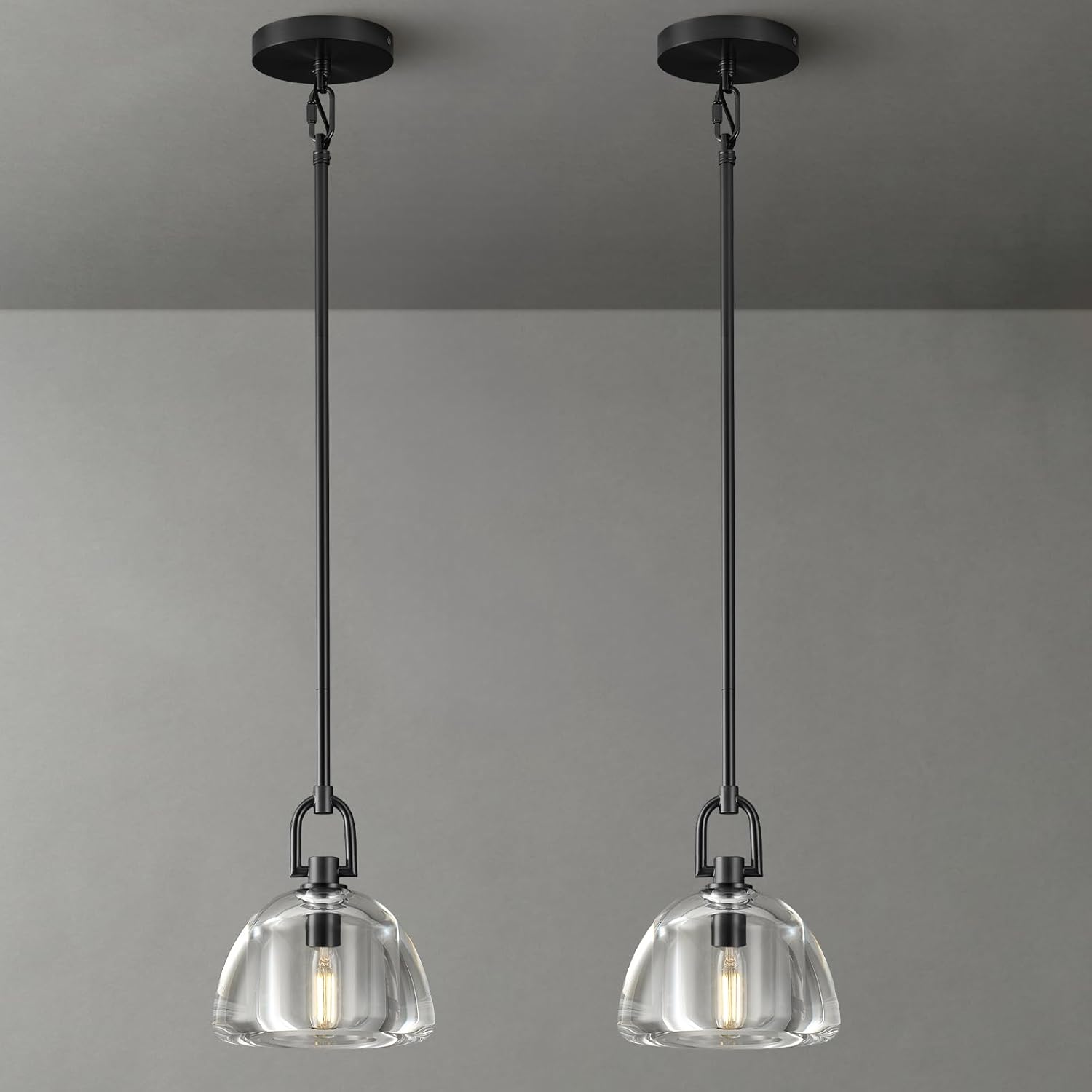 Black Glass 7" Pendant Light – Modern Kitchen Island Lighting, 2‑Piece Set with E12 Bulb - Black - D 7in - 2PCSBlushlighting
