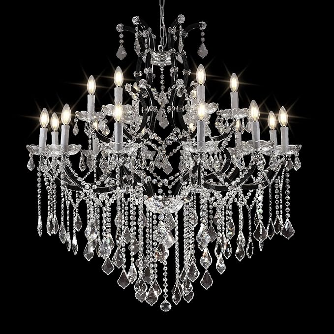 Black Large K9 Crystal Chandelier 18 - Lighting Maria Theresa Chandeliers Luxury Modern High Ceiling Candle Chandelier Pendant Light Fixture 41" for Living Room, Dining, Foyer, Staircase, Entryway - Blushlighting