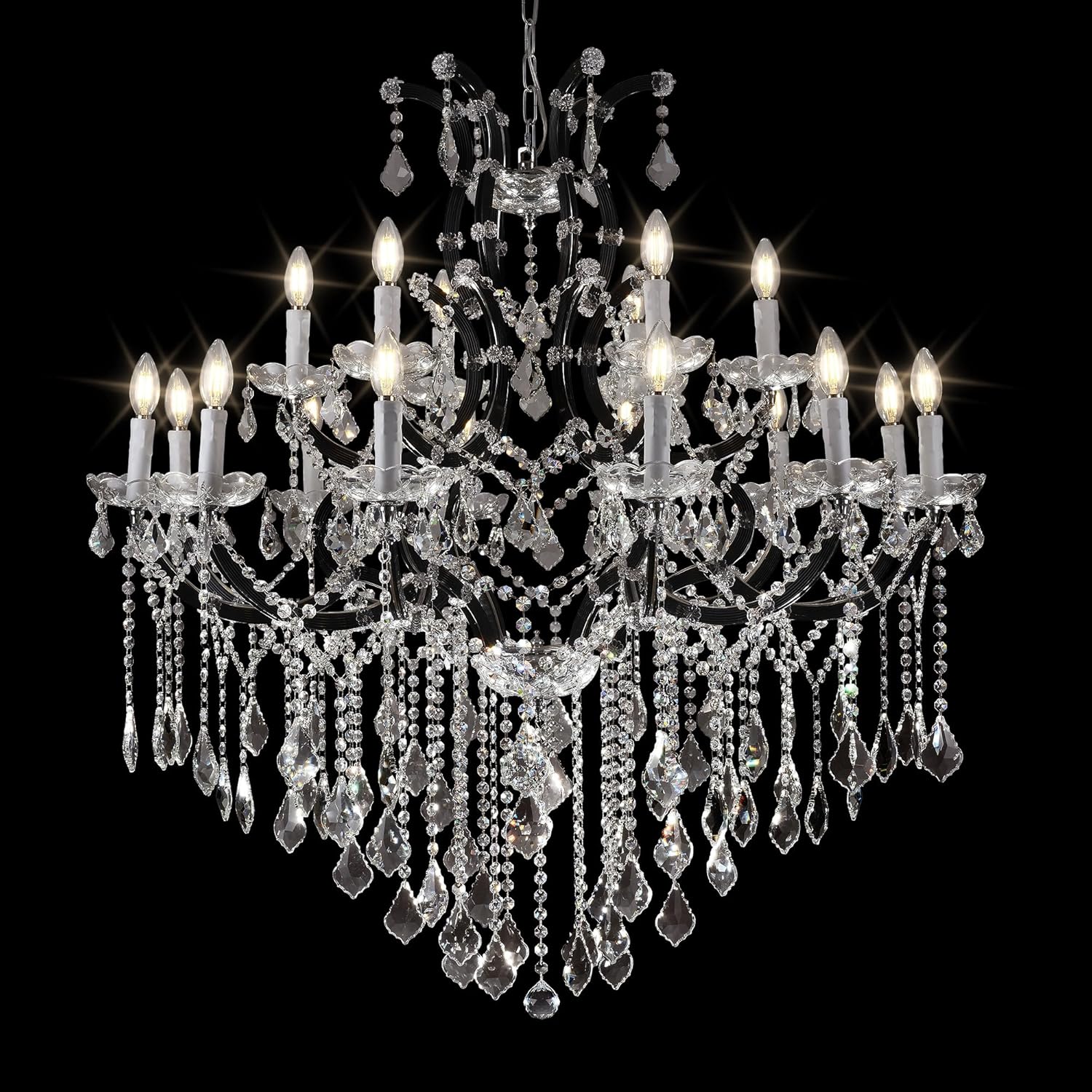 Black Large K9 Crystal Chandelier 18 - Lighting Maria Theresa Chandeliers Luxury Modern High Ceiling Candle Chandelier Pendant Light Fixture 41" for Living Room, Dining, Foyer, Staircase, Entryway - Blushlighting