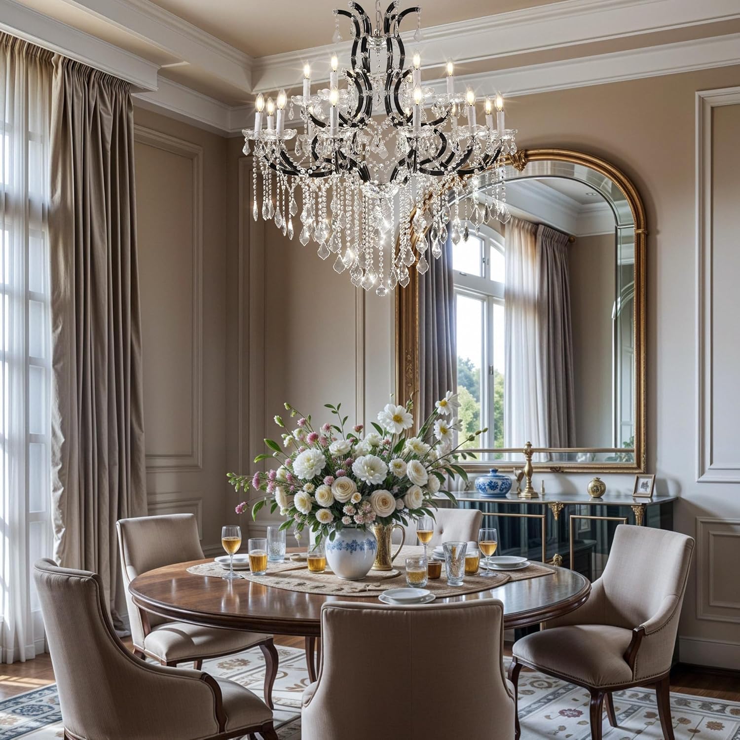 Black Large K9 Crystal Chandelier 18 - Lighting Maria Theresa Chandeliers Luxury Modern High Ceiling Candle Chandelier Pendant Light Fixture 41" for Living Room, Dining, Foyer, Staircase, Entryway - Blushlighting