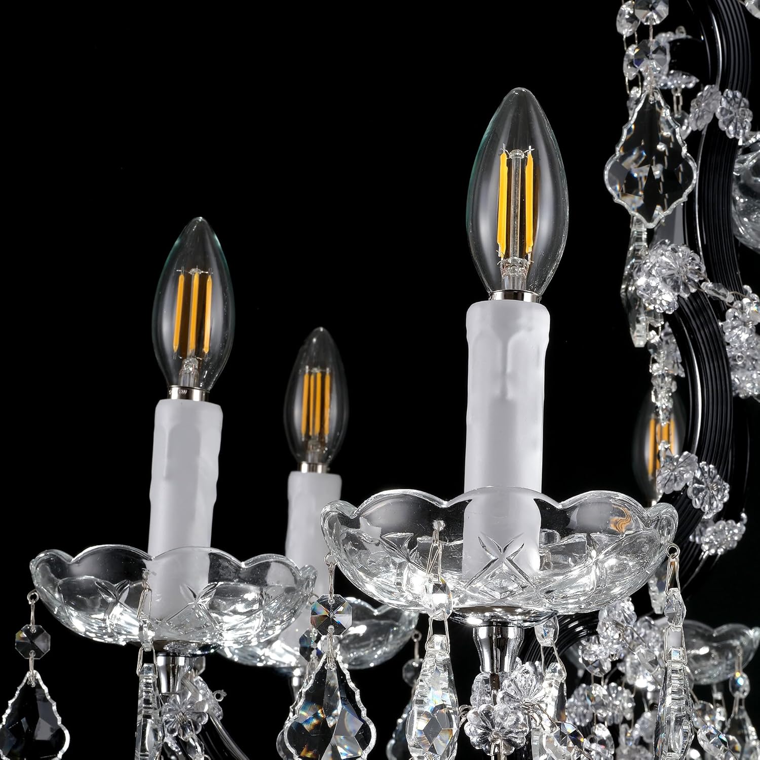 Black Large K9 Crystal Chandelier 18 - Lighting Maria Theresa Chandeliers Luxury Modern High Ceiling Candle Chandelier Pendant Light Fixture 41" for Living Room, Dining, Foyer, Staircase, Entryway - Blushlighting