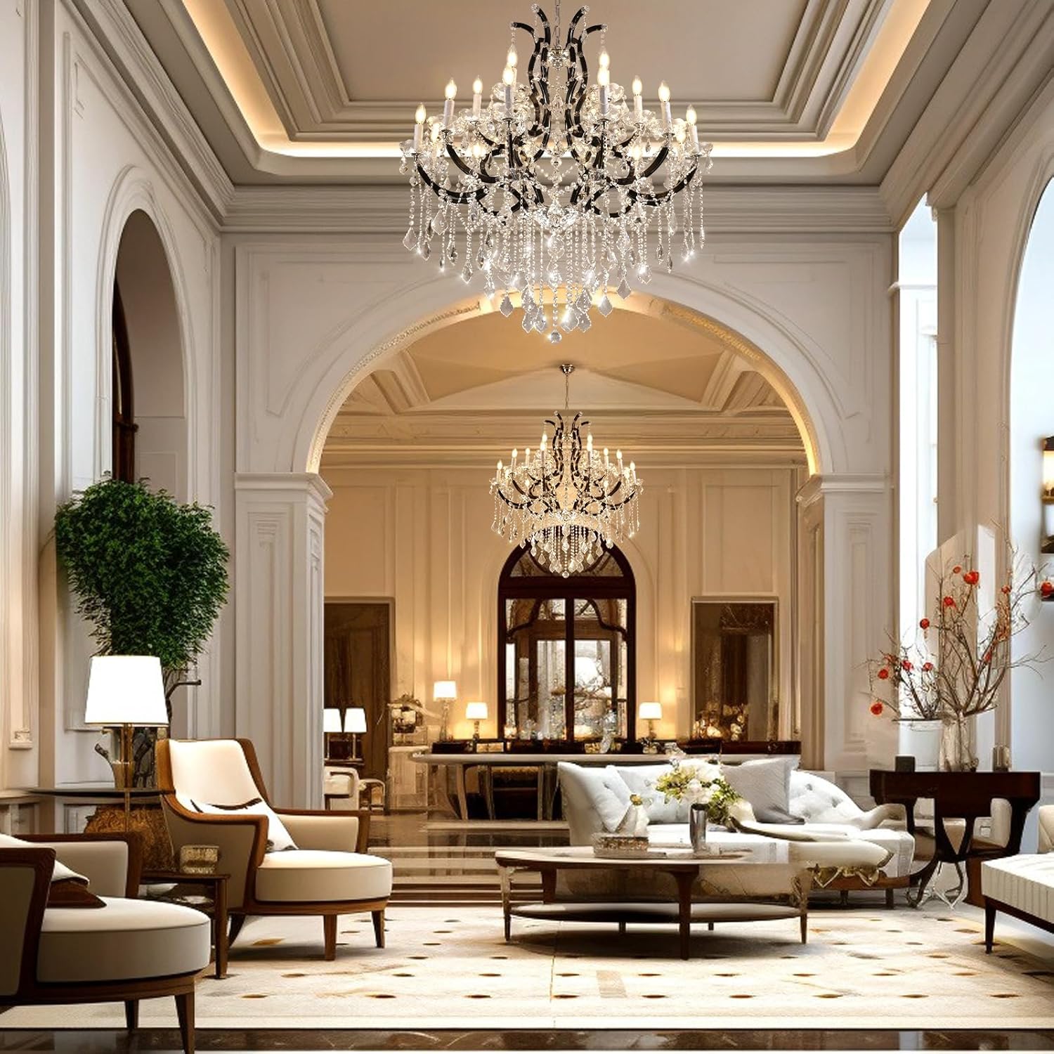 Black Large K9 Crystal Chandelier 18 - Lighting Maria Theresa Chandeliers Luxury Modern High Ceiling Candle Chandelier Pendant Light Fixture 41" for Living Room, Dining, Foyer, Staircase, Entryway - Blushlighting