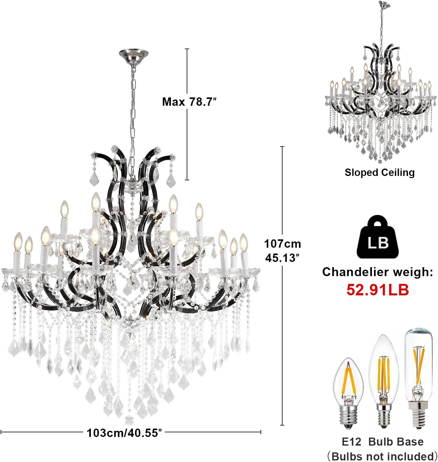 Black Large K9 Crystal Chandelier 18 - Lighting Maria Theresa Chandeliers Luxury Modern High Ceiling Candle Chandelier Pendant Light Fixture 41" for Living Room, Dining, Foyer, Staircase, Entryway - Blushlighting
