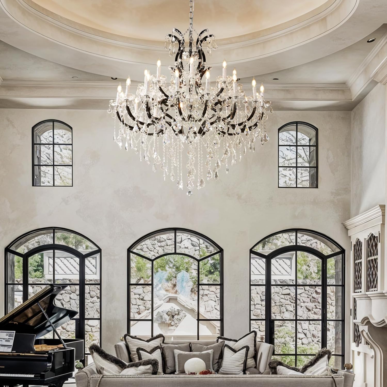 Black Large K9 Crystal Chandelier 18 - Lighting Maria Theresa Chandeliers Luxury Modern High Ceiling Candle Chandelier Pendant Light Fixture 41" for Living Room, Dining, Foyer, Staircase, Entryway - Blushlighting