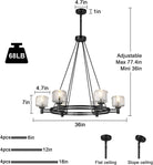 Black Round 36" K9 Crystal Chandelier with Adjustable Height