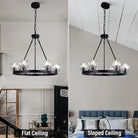 YUYI Black Wagon Wheel Crystal Chandelier 23-Inch 6-Light Farmhouse
