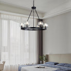 YUYI Black Wagon Wheel Crystal Chandelier 23-Inch 6-Light Farmhouse