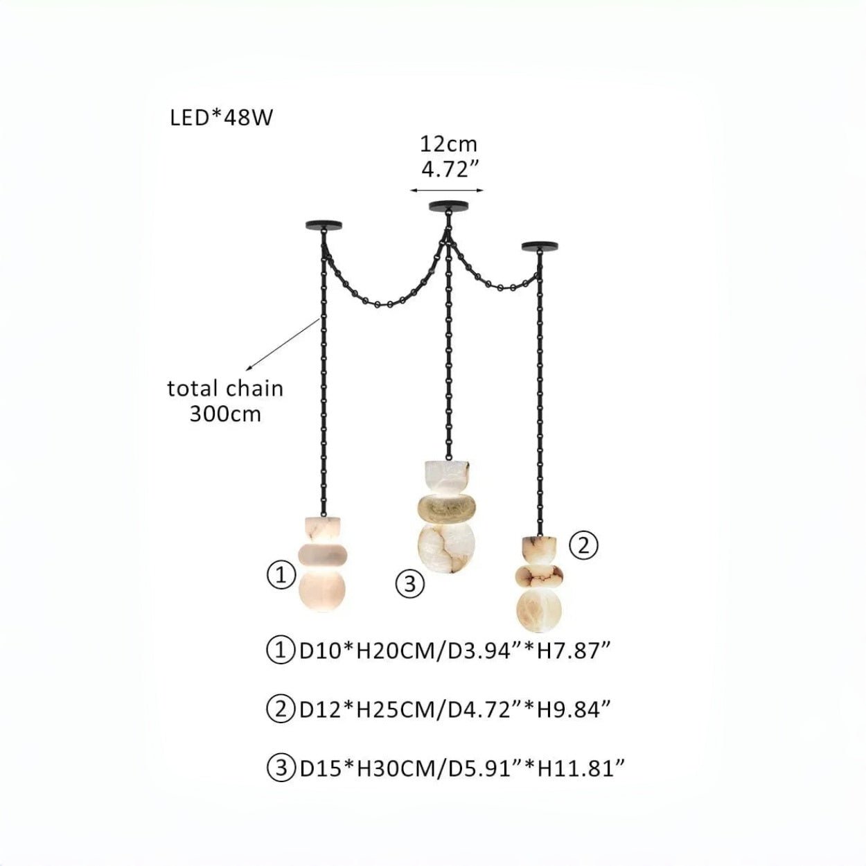 Blushlighting Ethereal Globe Pendant Light - Statement Alabaster - XL - 2 light - D10+D15CM/D4"+D6"Warm LightBlackBlushlighting