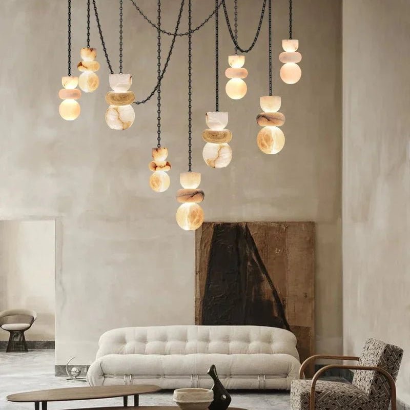 Blushlighting Ethereal Globe Pendant Light - Statement Alabaster - XL - 9 light - D10*3+D12*2+D15*4CM/D4"*3+D5"*2+D6"*4Warm LightBlackBlushlighting