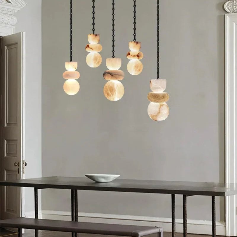 Blushlighting Ethereal Globe Pendant Light - Statement Alabaster - XL - 5 light - D10*2+D12+D15*2CM/D4"*2+D5"+D6"*2Warm LightBlackBlushlighting