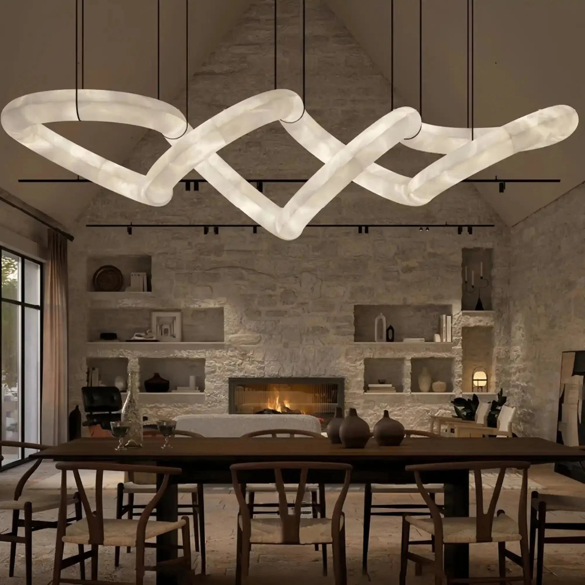 Blushlighting Infinity Massive Alabaster Chandelier - L96"xW31"xH24"Warm WhiteBlackBlushlighting