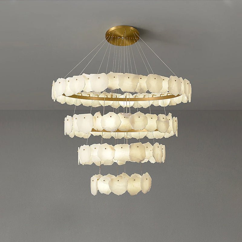 Blushlighting Tiered Circular Alabaster Chandelier - Ø47"xH79"GoldWarm WhiteBlushlighting