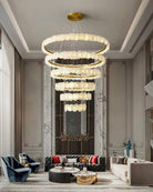 Blushlighting Tiered Circular Alabaster Chandelier - Ø47"xH79"GoldWarm WhiteBlushlighting