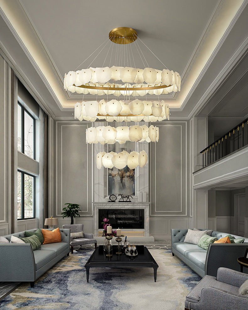 Blushlighting Tiered Circular Alabaster Chandelier - Ø47"xH79"GoldWarm WhiteBlushlighting