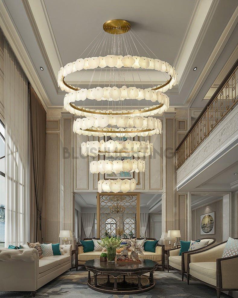Blushlighting Tiered Circular Alabaster Chandelier - Ø47"xH79"GoldWarm WhiteBlushlighting