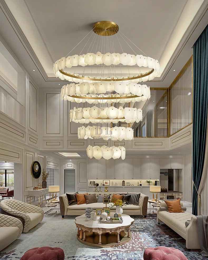 Blushlighting Tiered Circular Alabaster Chandelier - Ø47"xH79"GoldWarm WhiteBlushlighting