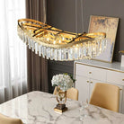 Boat Shaped LED Crystal Chandelier Oval Ceiling Light Fixture For Living/ Dining Room Table In Brass Finish - D31.5"*H13.4" / 12 LightsWarm LightBlushlighting