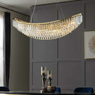 Boat Shaped LED Crystal Chandelier Oval Ceiling Light Fixture For Living/ Dining Room Table In Brass Finish - D31.5"*H13.4" / 12 LightsWarm LightBlushlighting
