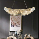 Boat Shaped LED Crystal Chandelier Oval Ceiling Light Fixture For Living/ Dining Room Table In Brass Finish - D31.5"*H13.4" / 12 LightsWarm LightBlushlighting
