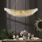 Boat Shaped LED Crystal Chandelier Oval Ceiling Light Fixture For Living/ Dining Room Table In Brass Finish - D31.5"*H13.4" / 12 LightsWarm LightBlushlighting