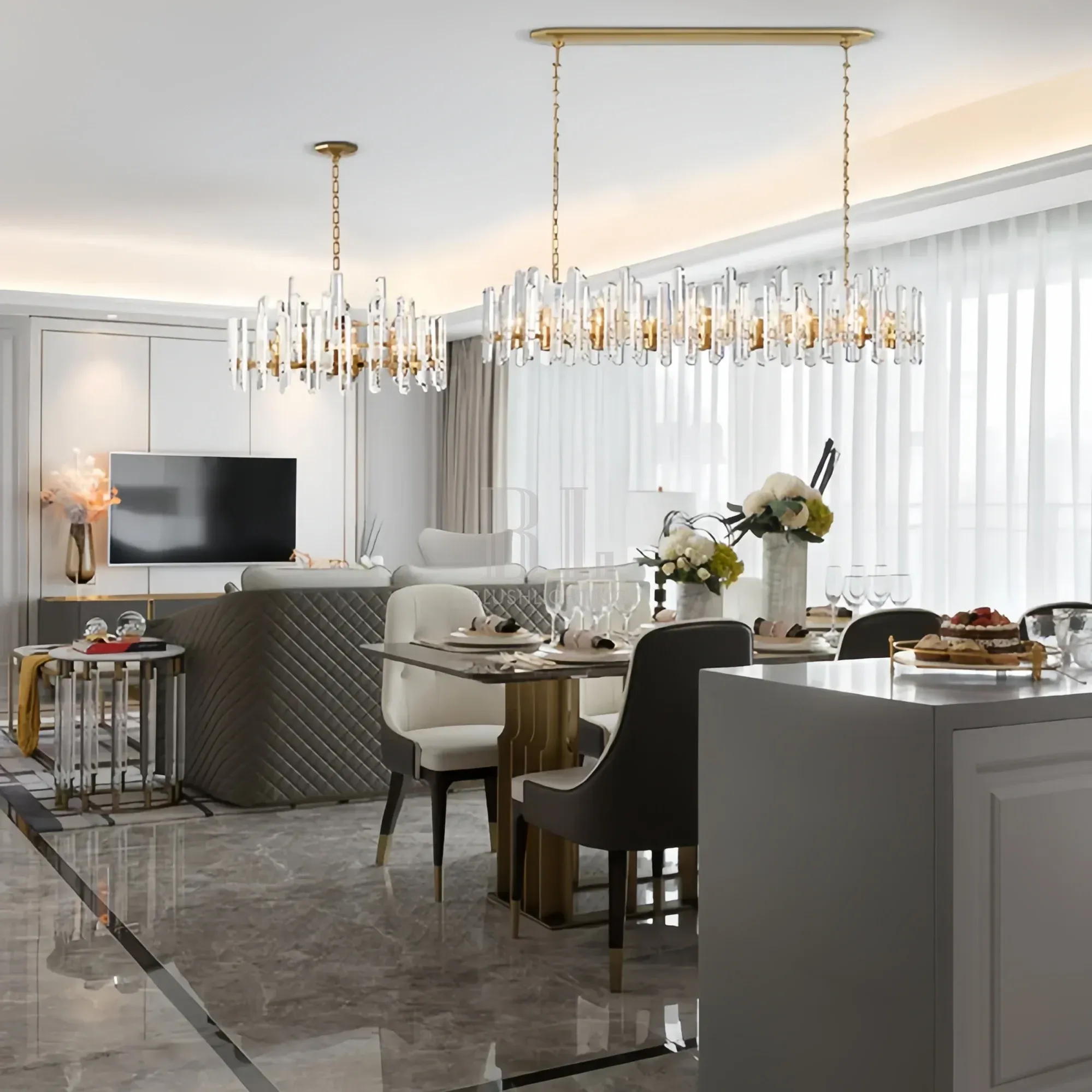 Bonington Crystal Rectangle Chandelier 54'' 72''-