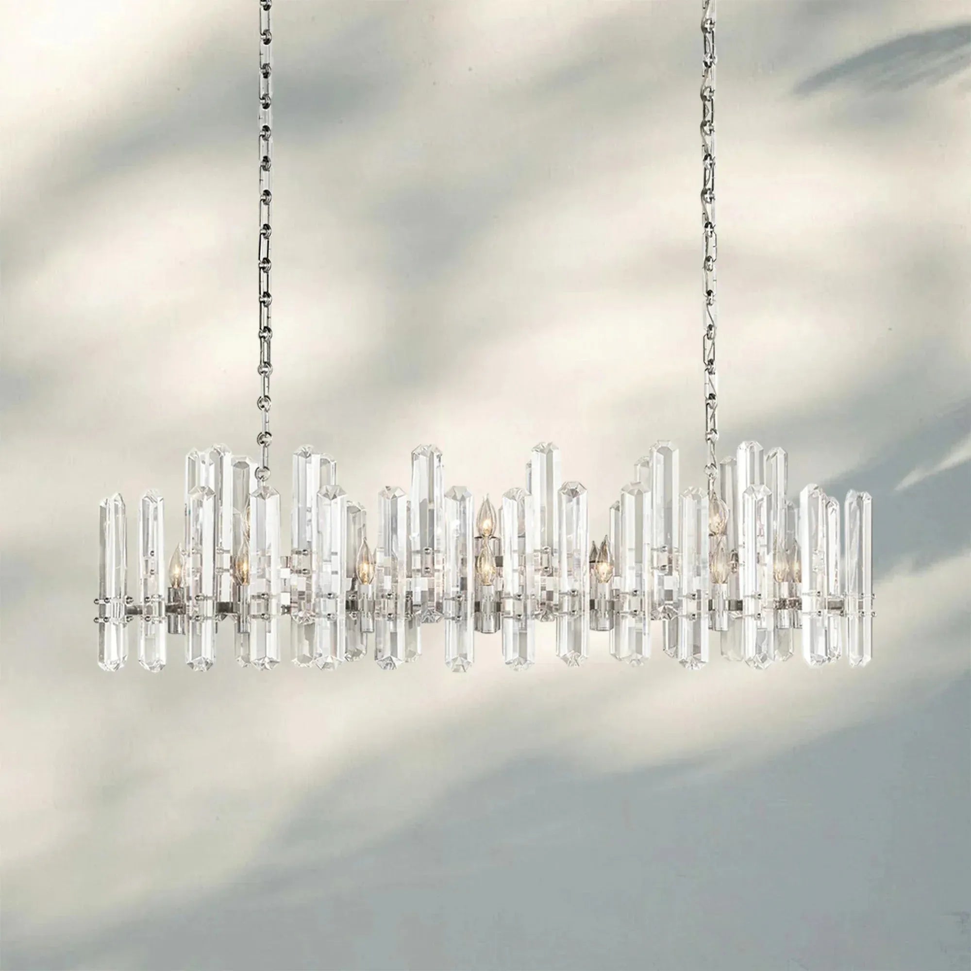 Bonington Crystal Rectangle Chandelier 54'' 72''-54‘’ 24-Light-Nickel-