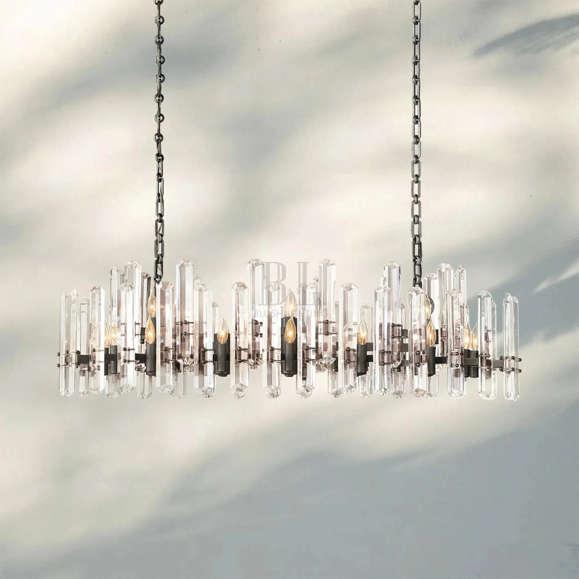 Bonington Crystal Rectangle Chandelier 54'' 72''-54‘’ 24-Light-Bronze-
