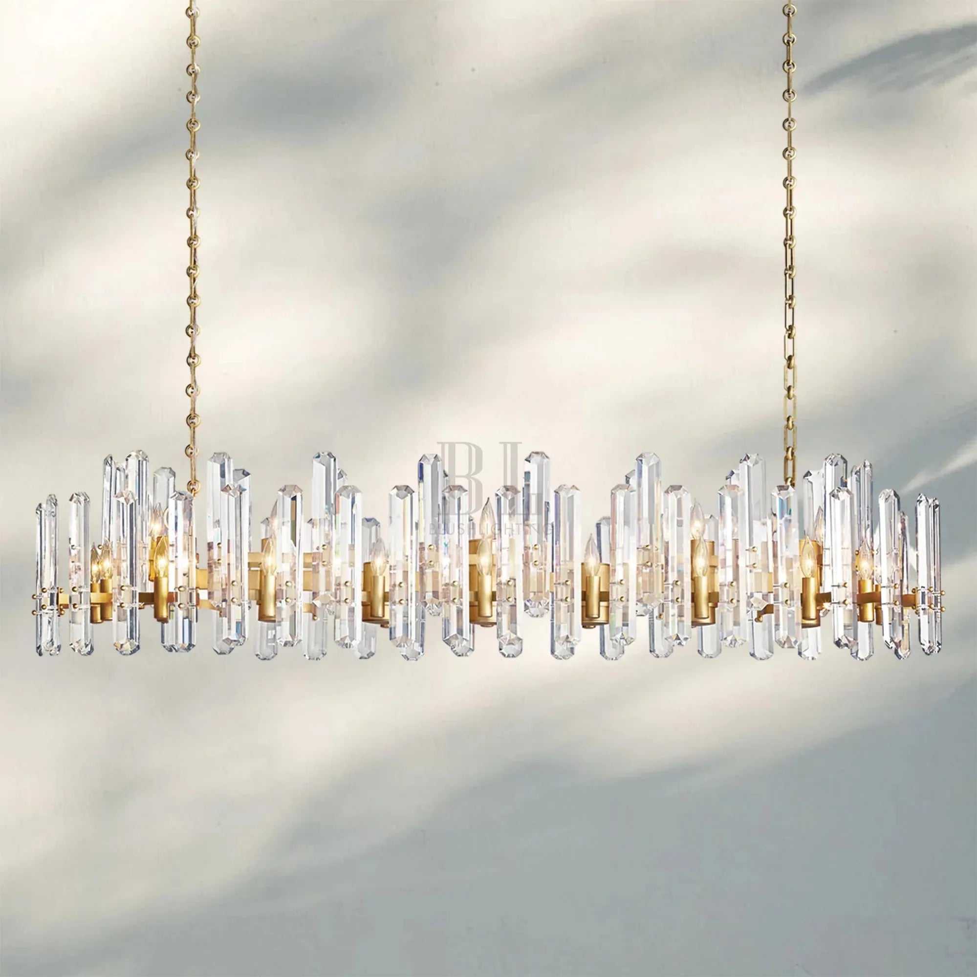 Bonington Crystal Rectangle Chandelier 54'' 72''-72‘’ 28-Light-Brass-