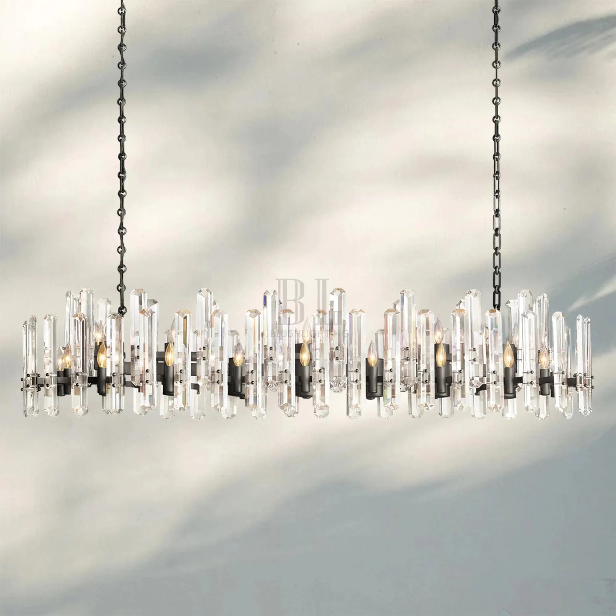 Bonington Crystal Rectangle Chandelier 54'' 72''-72‘’ 28-Light-Bronze-