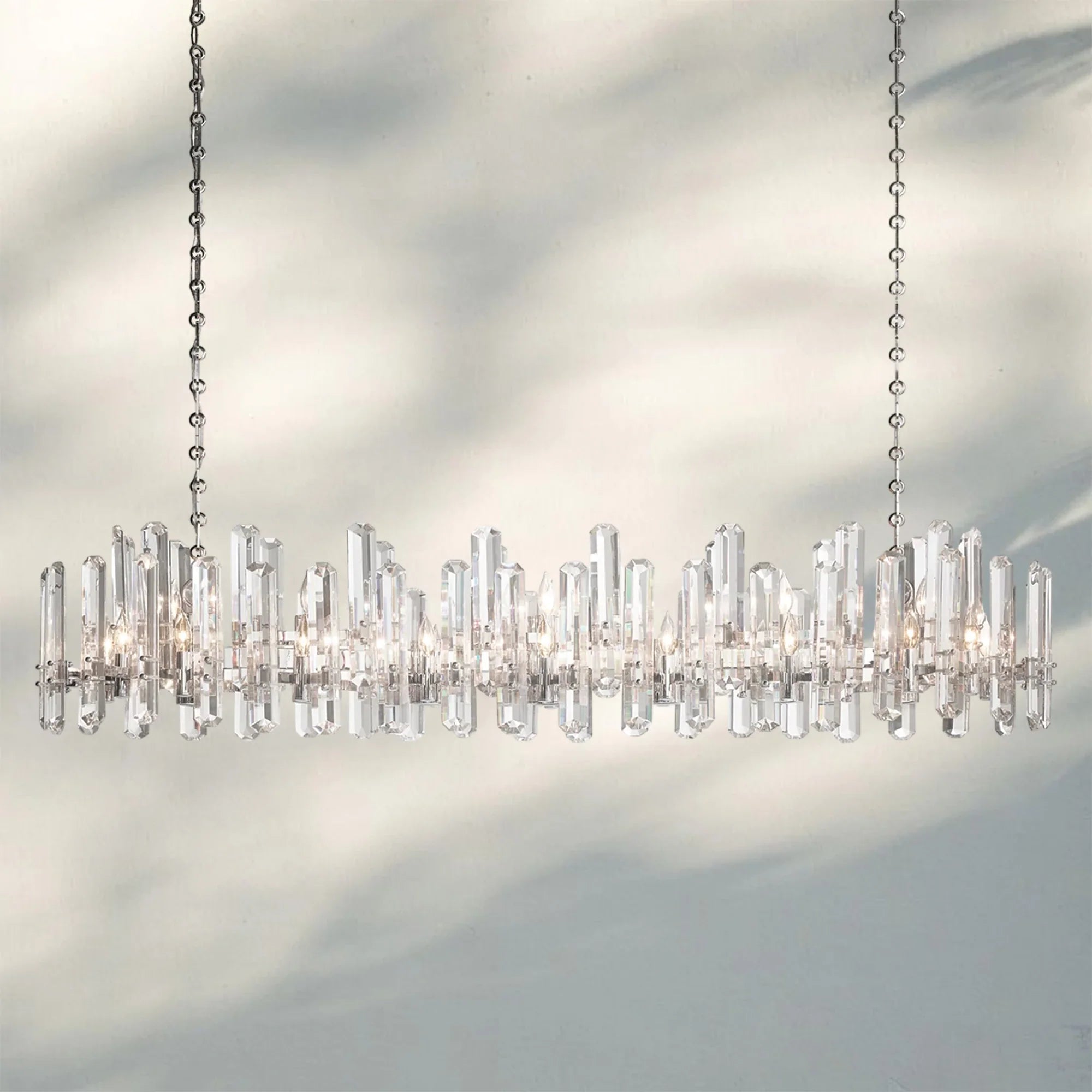 Bonington Crystal Rectangle Chandelier 54'' 72''-72‘’ 28-Light-Nickel-