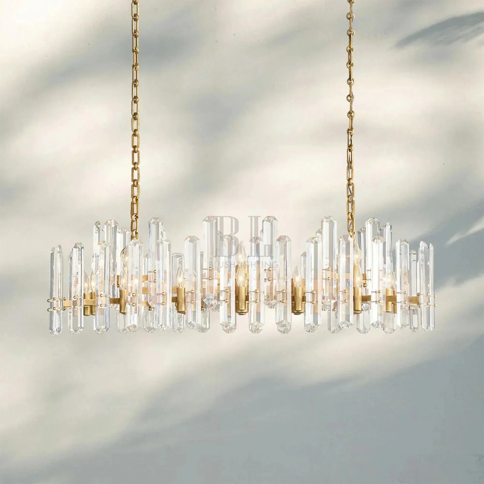 Bonington Crystal Rectangle Chandelier 54'' 72''-54‘’ 24-Light-Brass-