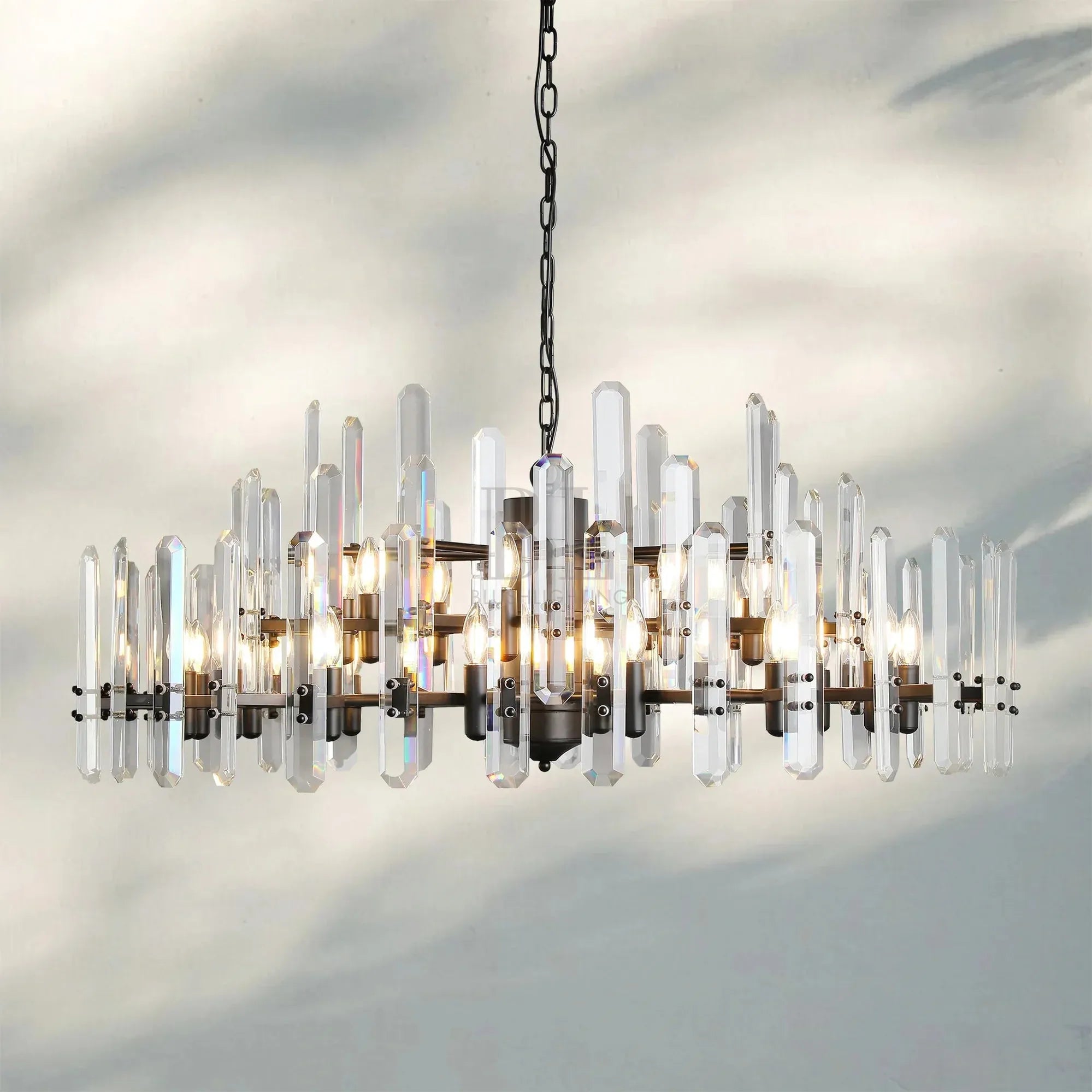 Bonington Crystal Round Chandelier 24'' 36'' 48''-48''-Matte Black-