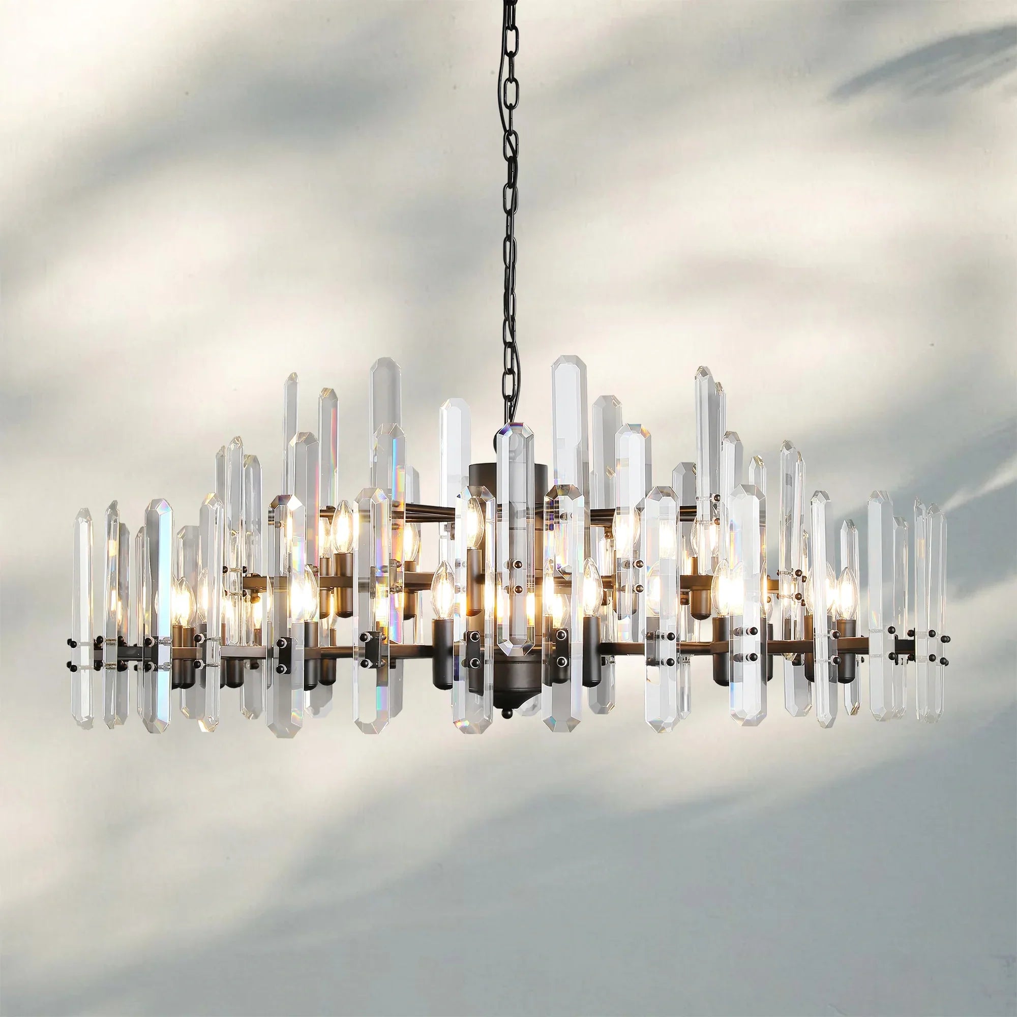 Bonington Crystal Round Chandelier 24'' 36'' 48''-48''-Matte Black-