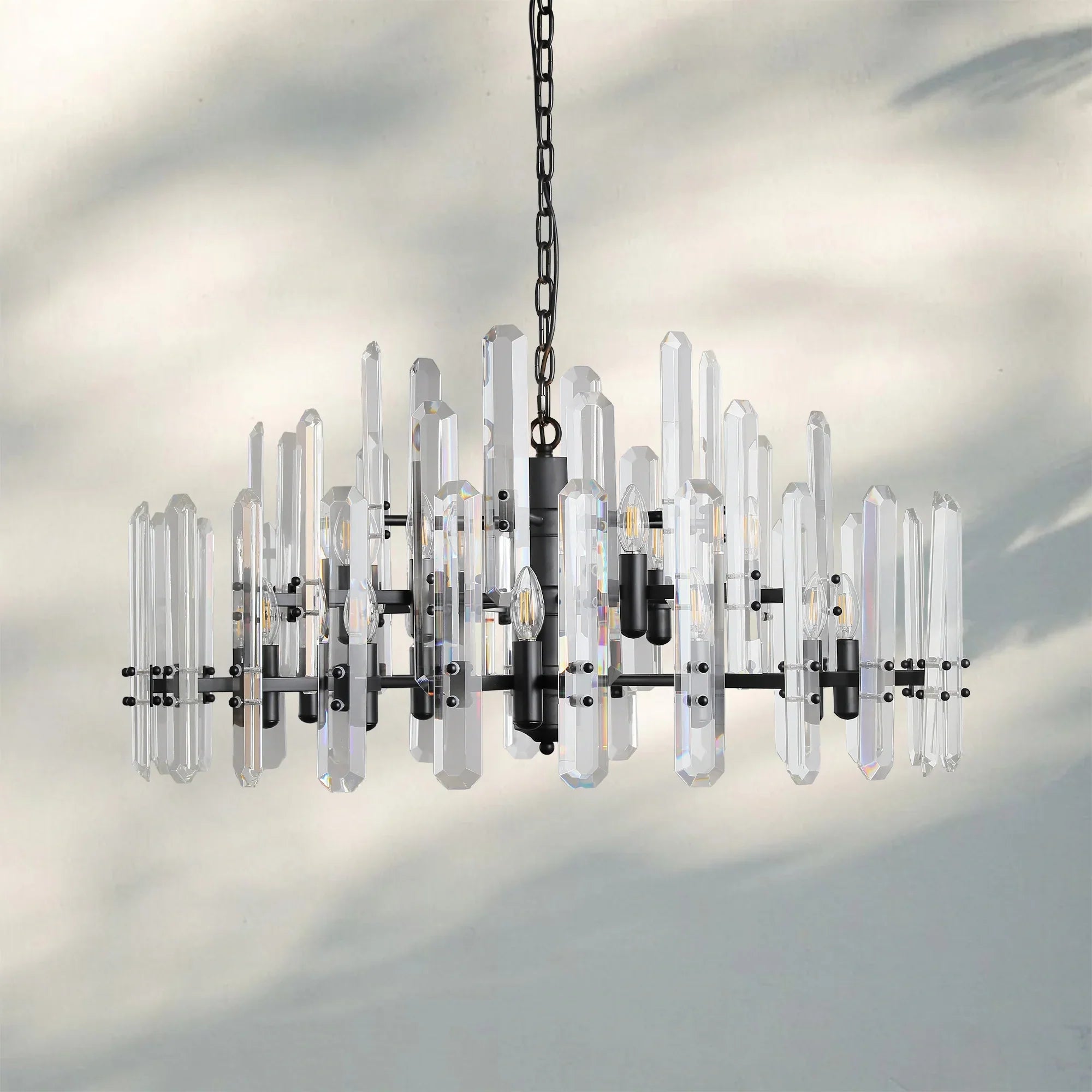 Bonington Crystal Round Chandelier 24'' 36'' 48''-36''-Matte Black-
