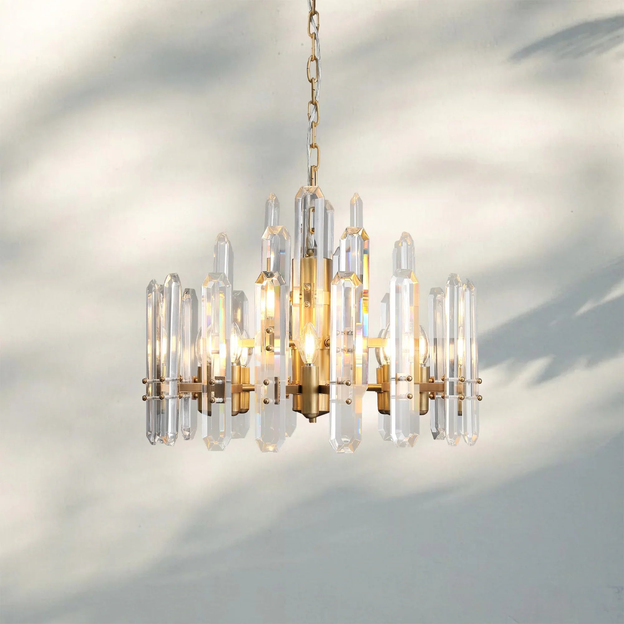 Bonington Crystal Round Chandelier 24'' 36'' 48''-24''-Lacquered Burnished Brass-