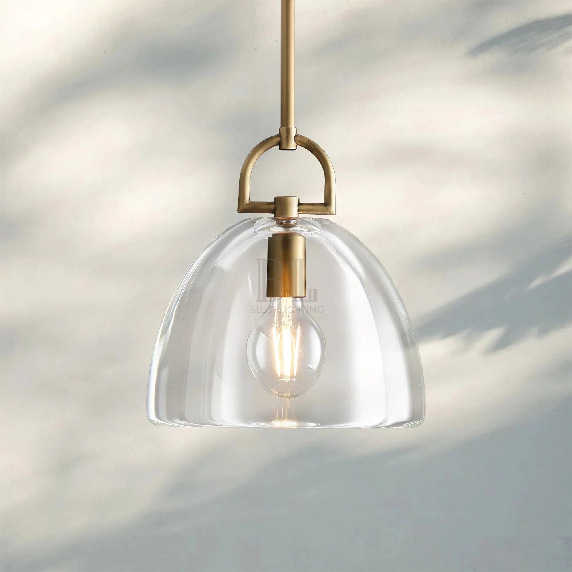 Botany Glass Dome Pendant 10″ 14″ 18″-14''-Lacquered Brass-