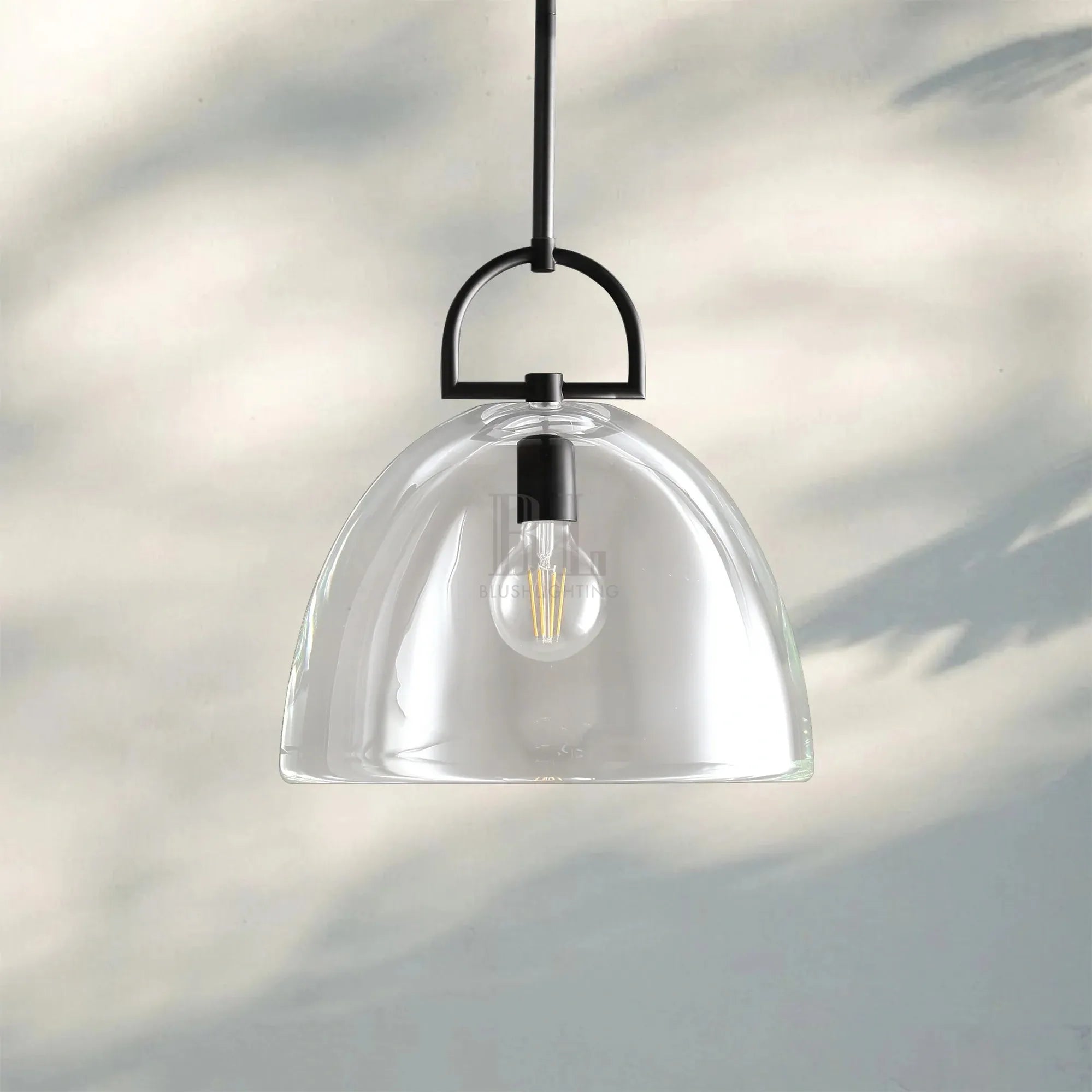 Botany Glass Dome Pendant 10″ 14″ 18″-14''-Matte Black-