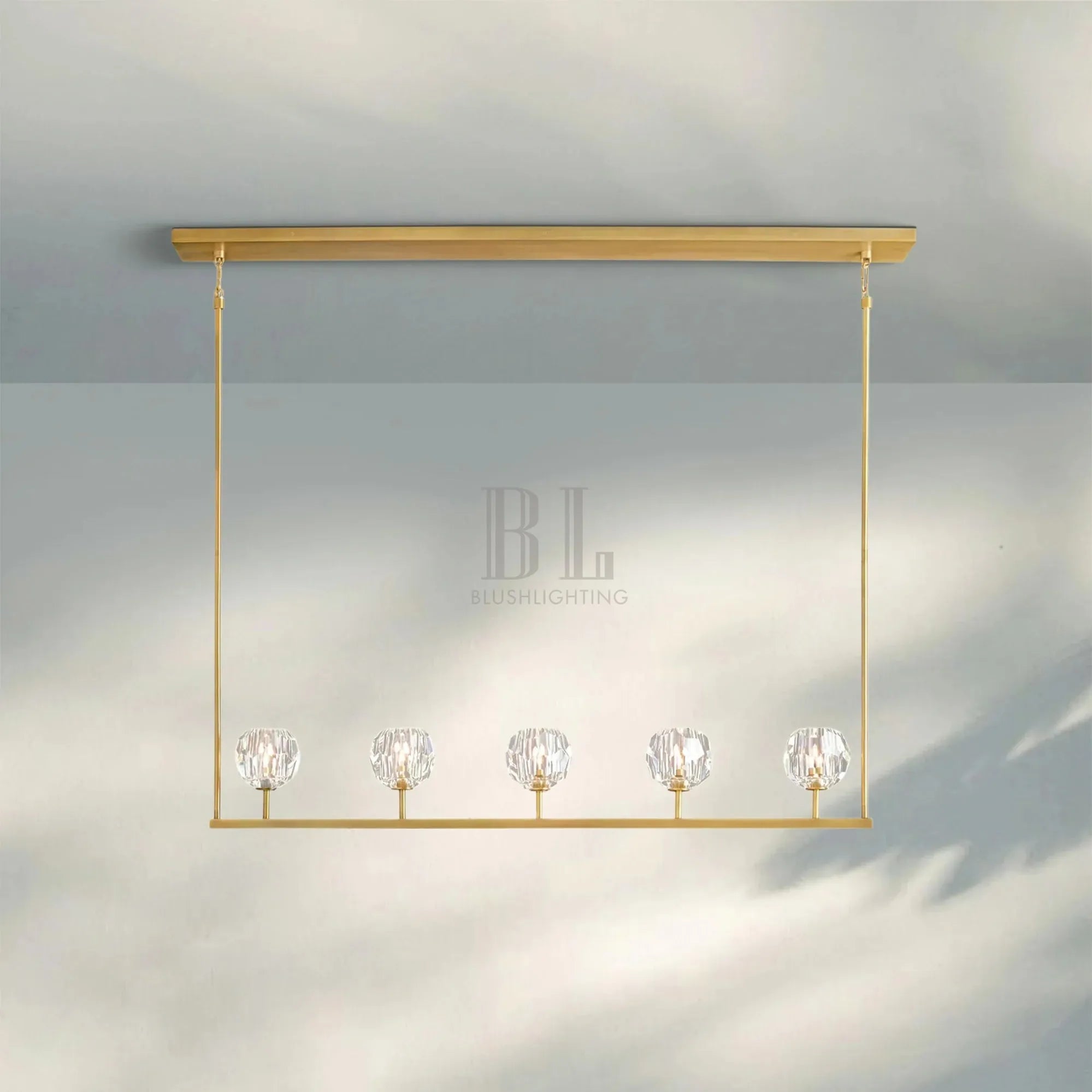 Bouble De Crystal Ball Linear Chandelier 48" 60"-Linear: 48'' 5-Light-Clear-Brass-Blushlighting