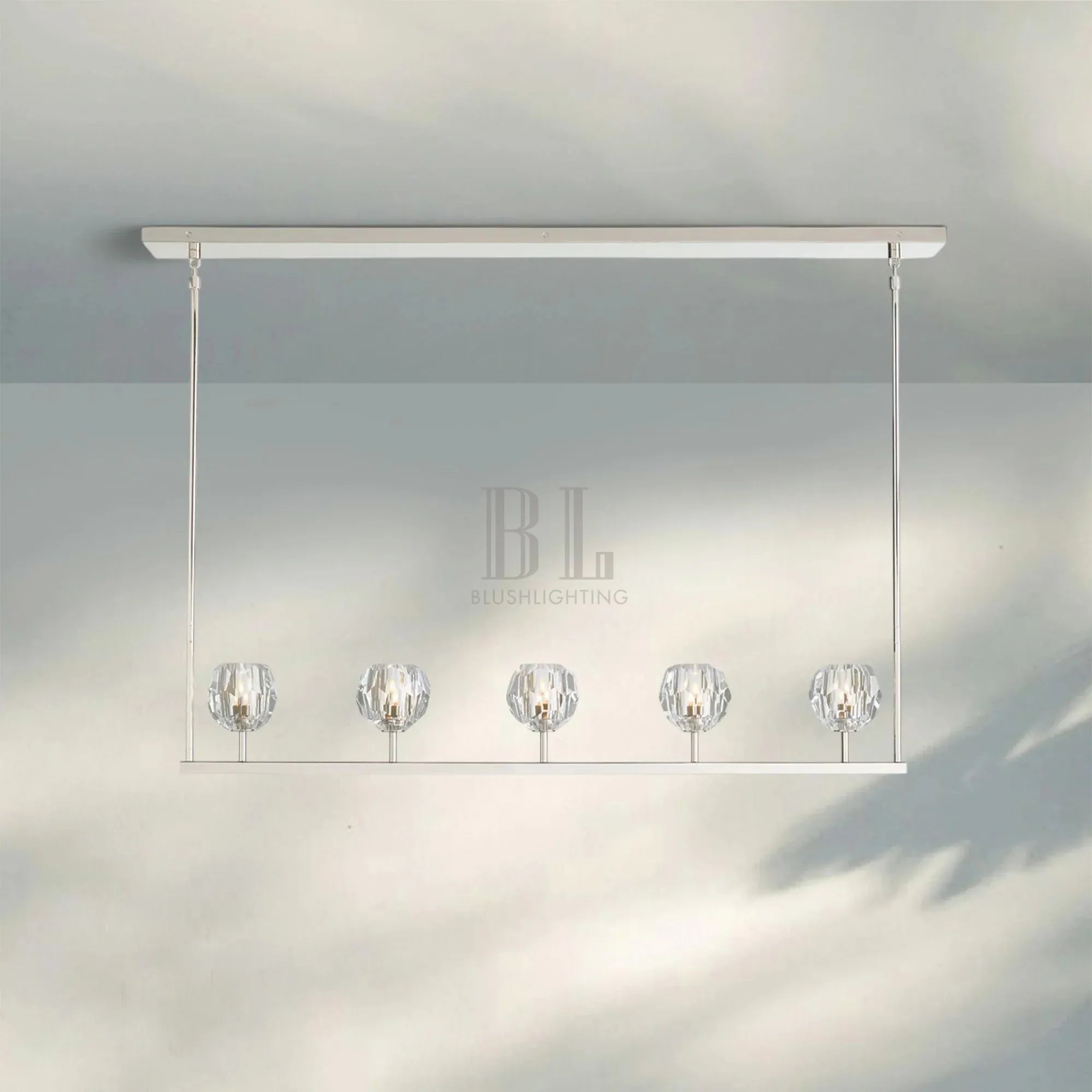 Bouble De Crystal Ball Linear Chandelier 48" 60"-Linear: 48'' 5-Light-Clear-Nickel-Blushlighting