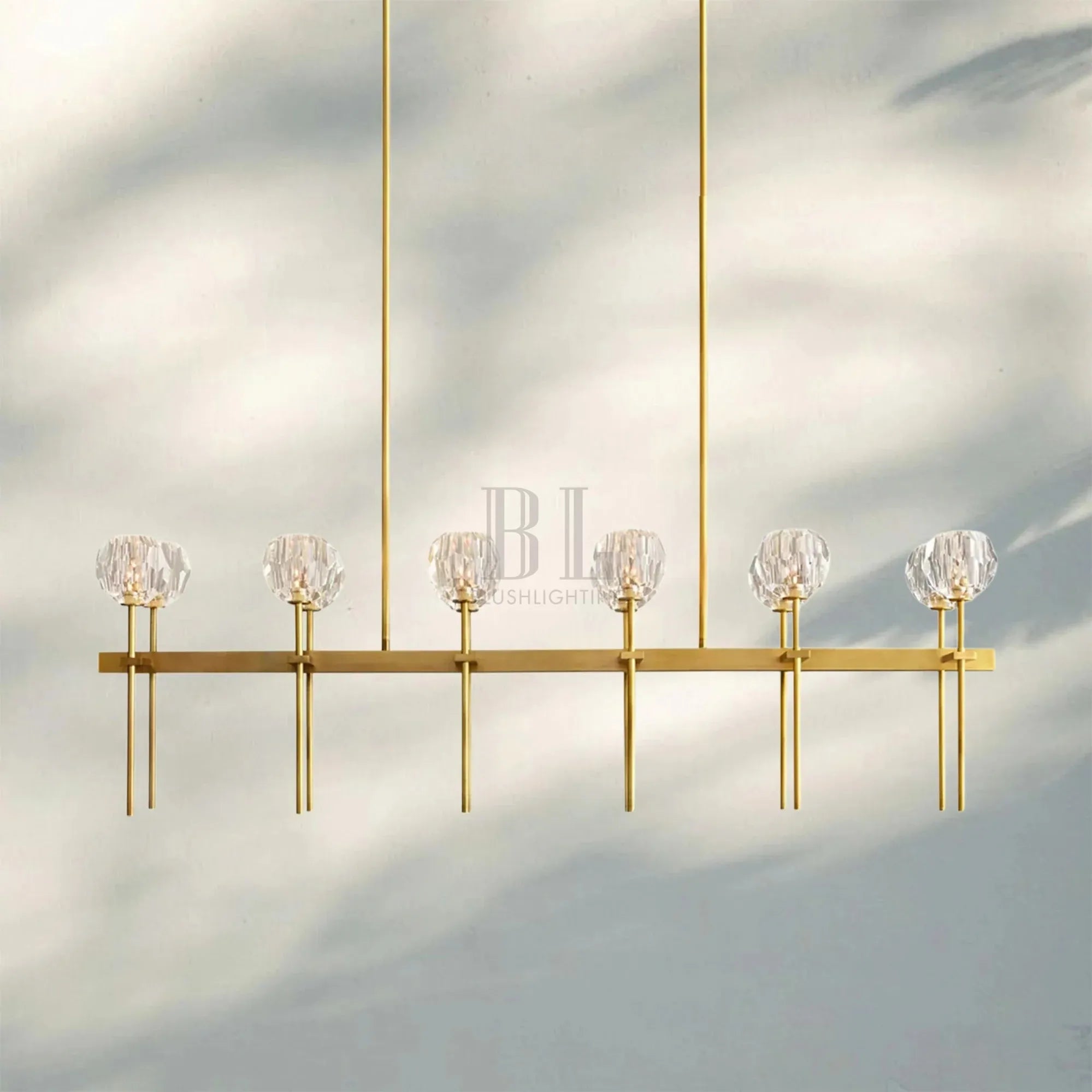 Bouble De Crystal Ball Linear Chandelier 48" 60"-Double Linear: 60'' 12-Light-Clear-Brass-Blushlighting