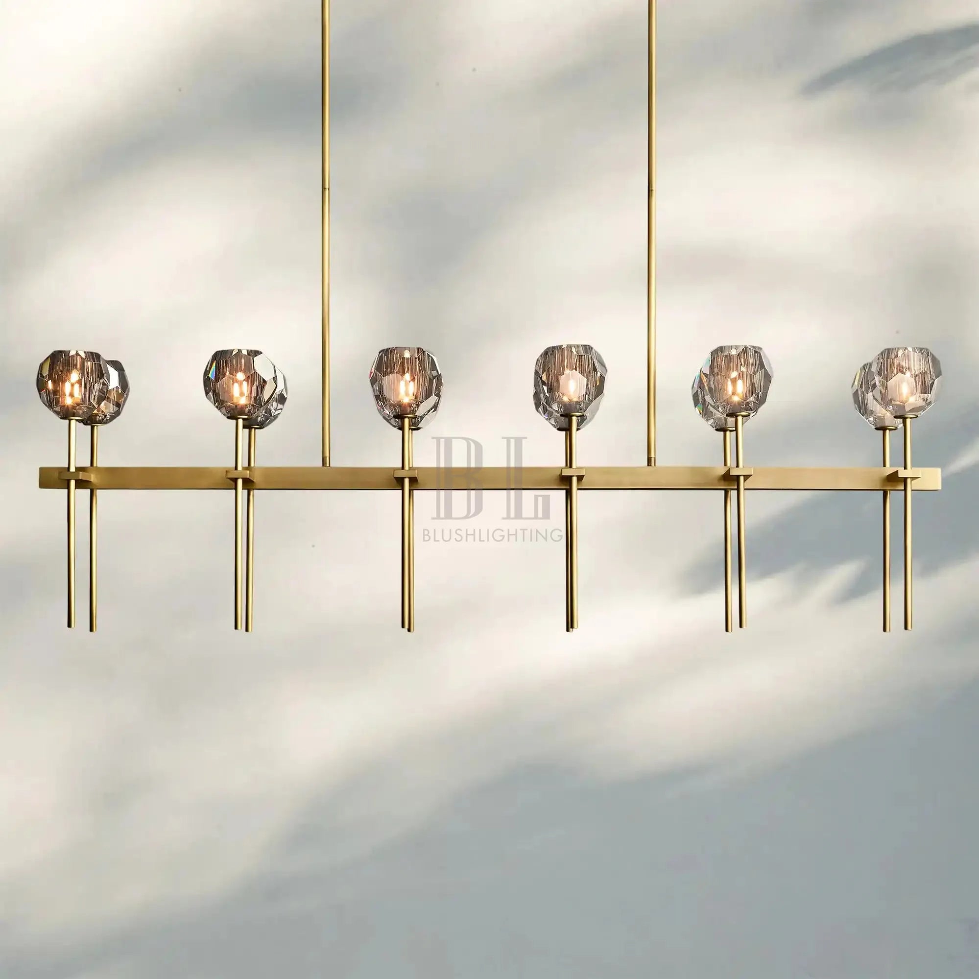 Bouble De Crystal Ball Linear Chandelier 48" 60"-Double Linear: 60'' 12-Light-Smoke-Brass-Blushlighting