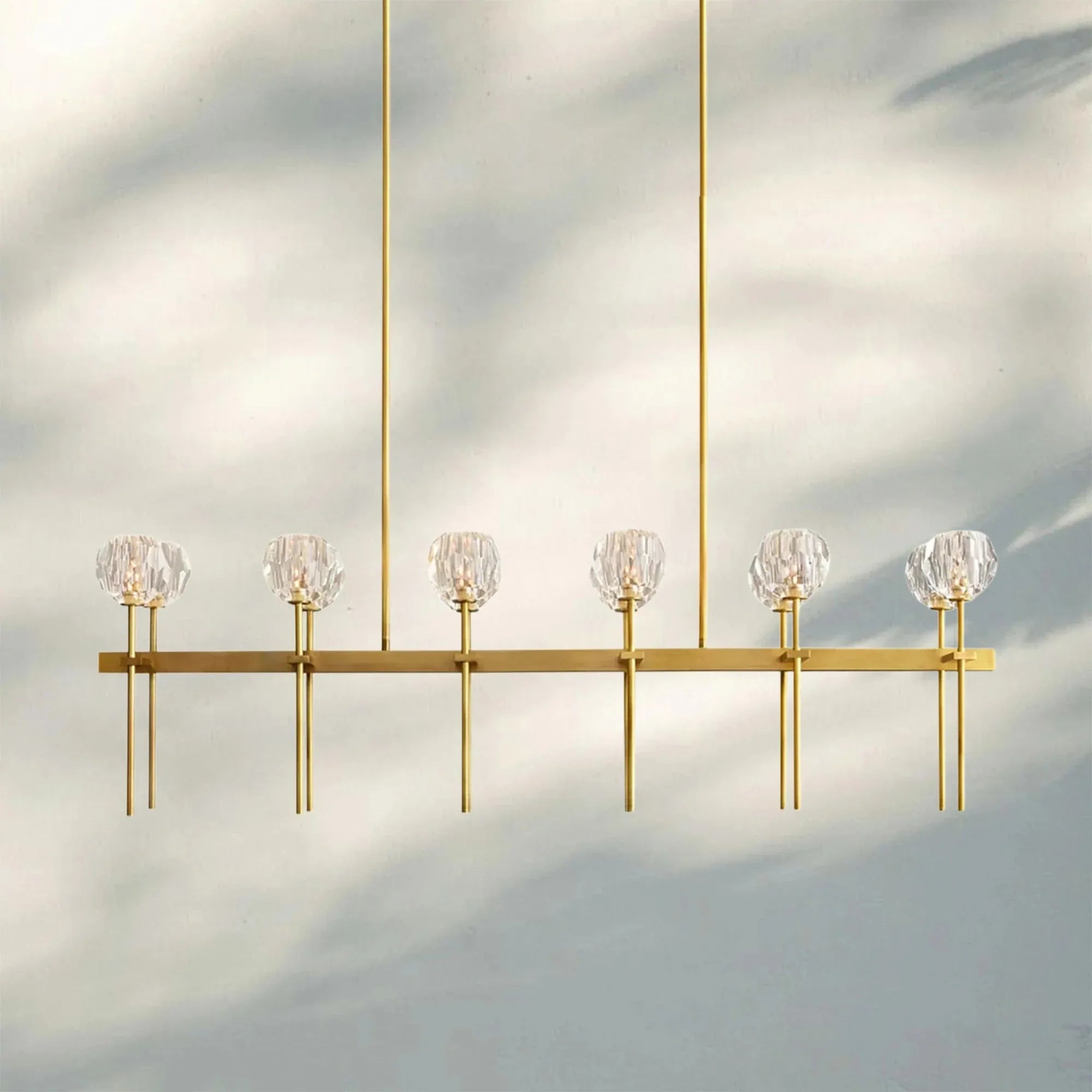 Bouble De Crystal Ball Linear Chandelier 48" 60"-Double Linear: 60'' 12-Light-Clear-Brass-Blushlighting