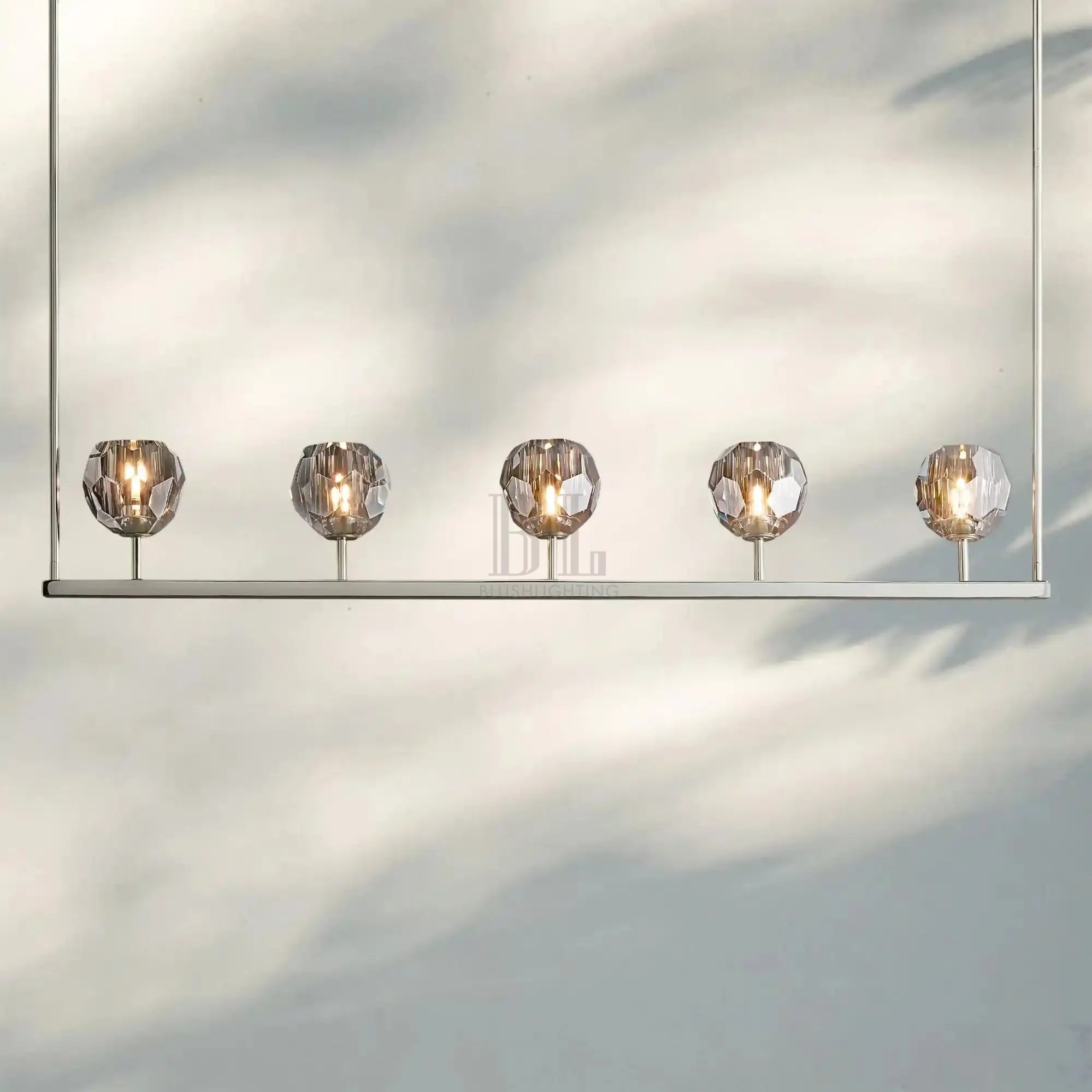 Bouble De Crystal Ball Linear Chandelier 48" 60"-Linear: 48'' 5-Light-Smoke-Nickel-Blushlighting